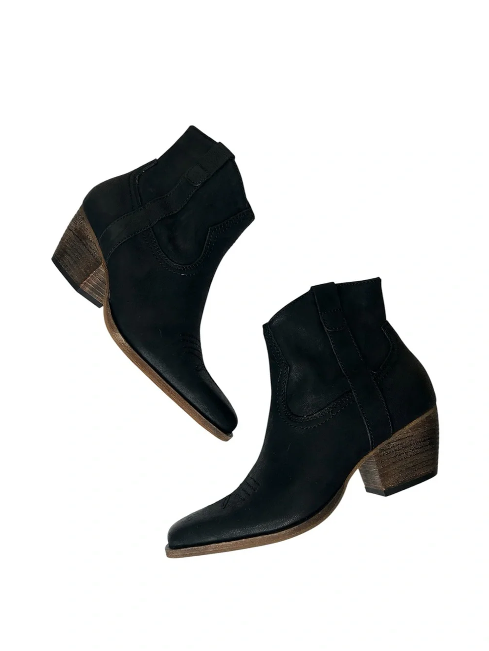 New Dolce Vita Silma leather Western Booties in black 2-inch stacked heel